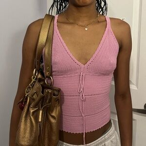 Zara Pink Knit V-Neck Tank Top